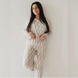 NWT Forever French Bamboo Pajama Set Grey Checkered Smiley Face Print Size XXL